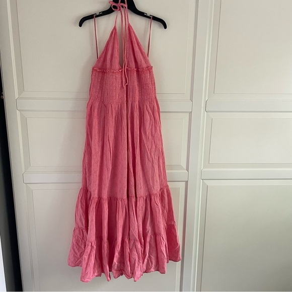 New! Free People Pintuck Paradise Eyelet Tiered Halter Maxi Dress 20965 - Picture 4 of 12